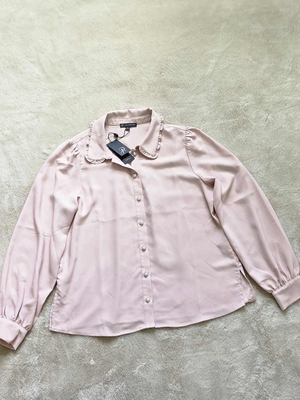 Adrianna Papell Blush Pink Pearl-Button Ruffle Collar Women Blouse